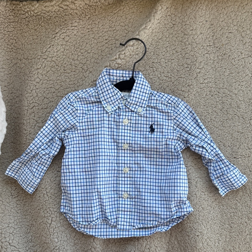 Ralph Lauren Kids White and Blue Checkered Button-Down Shirt